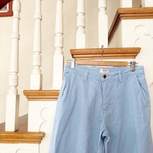 Arita Sky Blue Wide Leg Jeans Cotton Stretch High Waist Trousers Size L Large - Picture 3 of 5